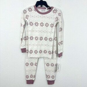 Petit Lem Holiday White Lavendar Mauve Faire Isle Snowflake Organic Cotton PJ‎